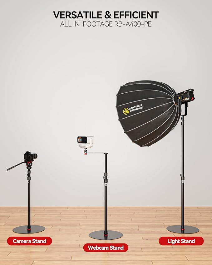 IFOOTAGE RB-A400-PE Projector Stsand,79.4" Round Base Monopod Stand | Floor Stand with Projector Bracket & Ball Head, 15.7" Round Base, 22 lb Load Capacity, 1/4" & 3/8" Mount for Light, Camera - Image 2