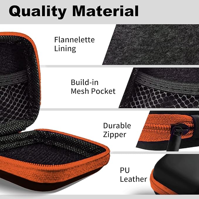 Square Earbud Case Portable EVA Carrying Case Storage Bag Cell Phone Accessories Organizer with Carabiner for Earphone, Earbud, Earpieces, SD Memory Card, Camera Chips, Tech Pouch, Orange1 - Image 5