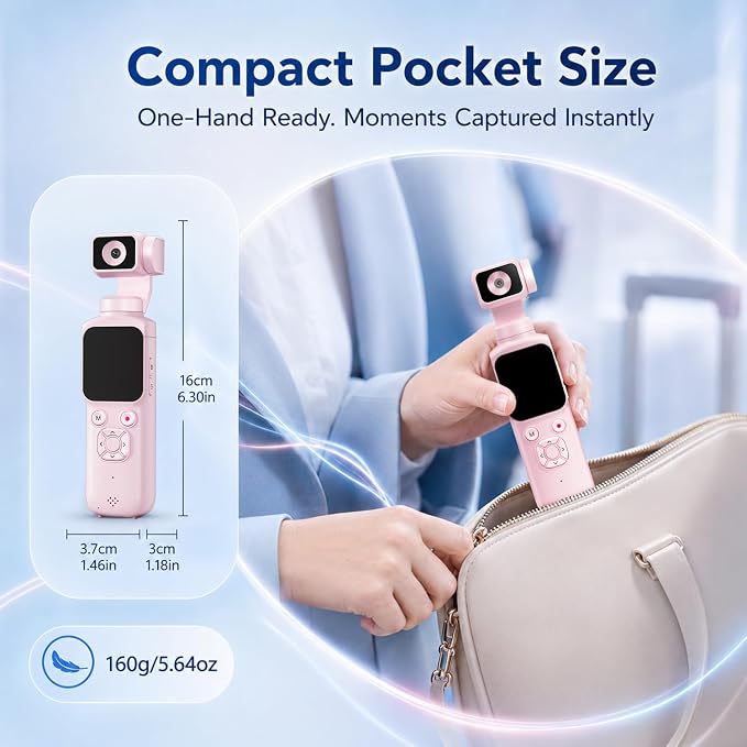 4K Vlogging Camera, Pocket Digital Camera, 330° Rotating Lens | Auto subject framing and WiFi sharing for YouTube, TikTok and travel, includes 16GB card, mini tripod and carrying bag - Image 6