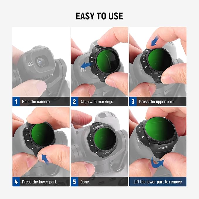 NEEWER Variable ND Filter Compatible with DJI Mini 5 Pro Drone, Snap On Adjustable Neutral Density (ND2-32, 1-5 Stops) Lens Filter Multicoated Optical Glass Aerial Camera Photography Accessories - Image 8