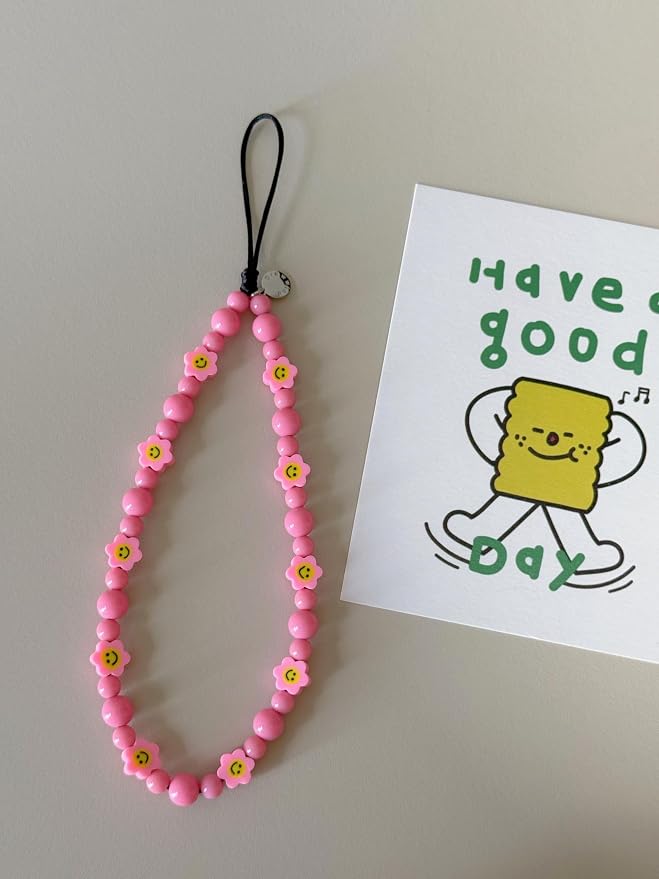 Drawwind Phone Charm Strap Cute Wrist Straps Cell Phone Charm String Y2K Aesthetic Lanyard Wristlet Chain for Case Camera AirPods Bags Keychains (Pink Smiles) - Image 6