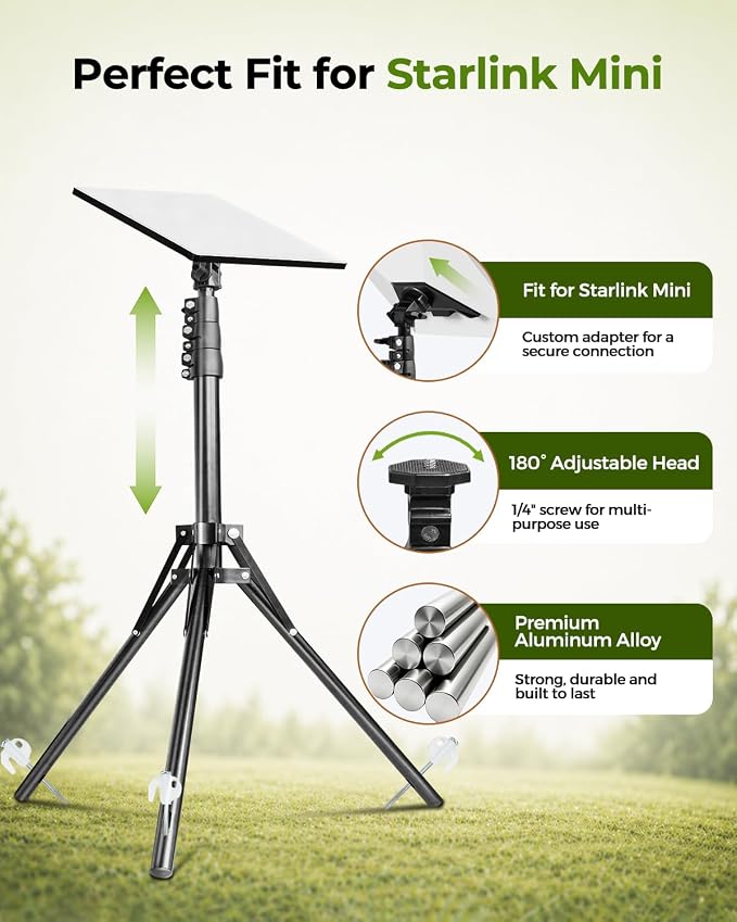 Starlink Mini Tripod Mount | Ground Stakes | 180°Tilt for RV Camping - Image 3