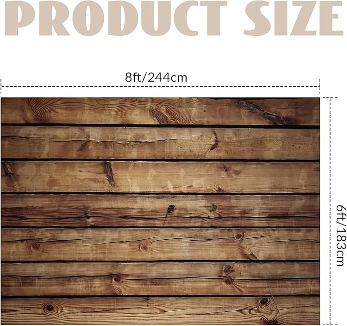 Peryiter Wooden Backdrop Wall for Photoshoot Background, 8 x 6ft, Brown | Fabric Wood Backdrop, Brown Polyester Rustic Photo Panel Backdrop, Baby Shower Cowboy Party Wedding Photography Supplies - Image 2