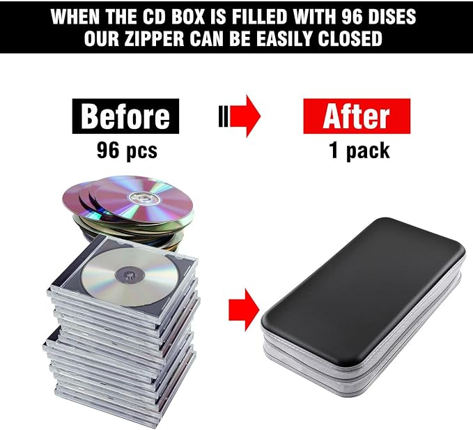 DVD Case, CD Case Holder Wallet Binder 96 Capacity CD/DVD Cases Storage Holder Binder Organizer Wallet Book for Car Home Travel (Black) | Zipper‑DVD Organizer, Scratch‑Resistant Sleeves Shield Discs From Dust & Damp; Stores Music, Video, Gaming & Blu‑r... - Image 4