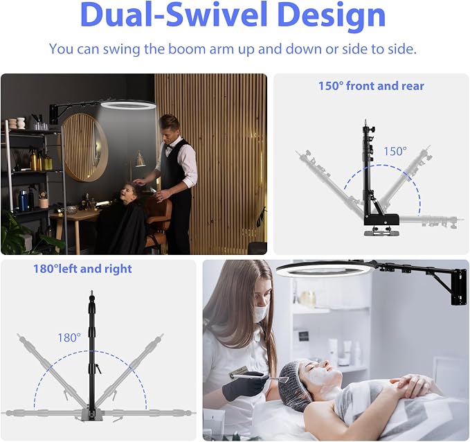 Ring Light Wall Mount with Phone Holder 19'', 45.7" Triangle Boom Arm | Rotatable Wall Mounted Light Stand for Photography Lighting Studio, Live Streaming, Salon, Barber Light, Beauty Tattoo Light - Image 5