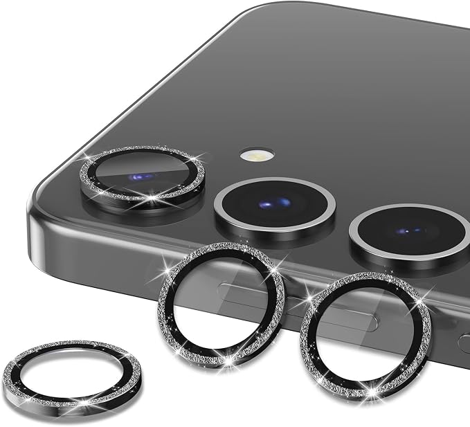 for Samsung Galaxy S25 Camera Lens Protector, Individual Metal Ring Tempered Glass Lens Cover, [Strong Adsorption] Scratch Resistant Ultra-Thin HD Clear Lens Cover, 1 Set-Black Sparkly - Image 2