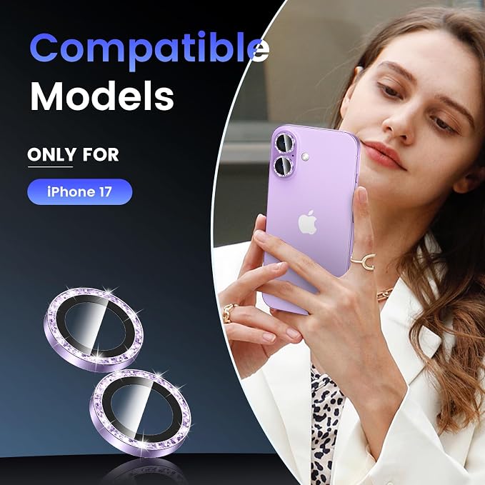 Tensea for iPhone 17 Camera Lens Protector Bling, Camera Screen Cover | Camera Screen Protector, Metal Individual Ring with 9H Tempered Glass for iPhone17, HD Clear, Easy Install, Full Protection - Image 2