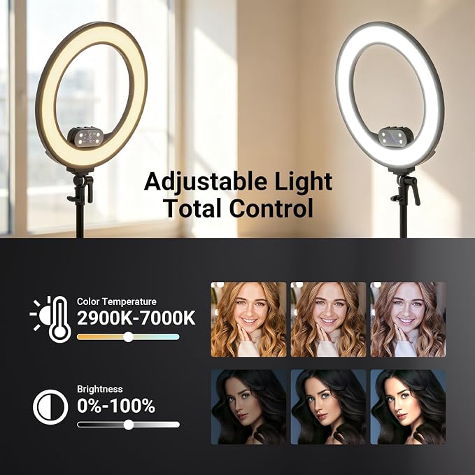 NEEWER 18" Ring Light, Wireless Professional Edge Lit Lighting with Tripod Stand, 45W 2900K-7000K CRI97+, 14.4V 3500mAh Battery, Phone Selfie Video Makeup Studio Streaming Photography, RB18B - Image 3