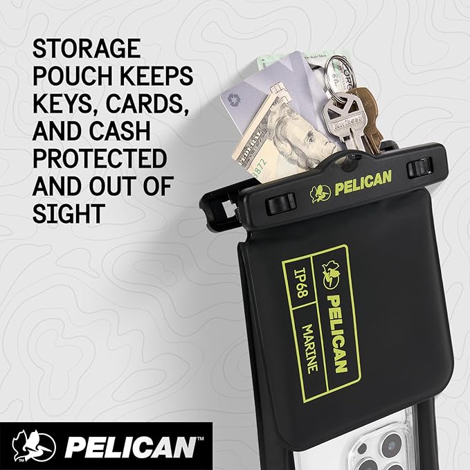 Pelican Marine Waterproof Phone Pouch w/Storage Pocket -Black/Hi-Vis Yellow | Large Touchscreen IP68 Floating Waterproof Phone Case w/Detachable Lanyard - Fits All Phones - Beach Cruise Travel Essentials - Image 2