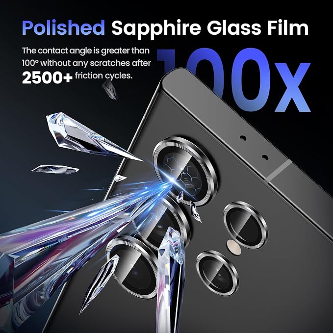 Tensea Compatible with Samsung Galaxy S24 Ultra Camera Lens Protector | 9H Tempered Glass Camera Cover Screen Protector Metal Individual Ring [Installation Tray][Case Friendly] - Image 5