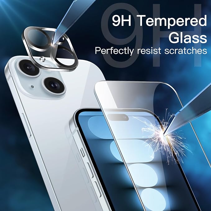 JETech Screen Protector for iPhone 15 Plus, 2+2 Pack | with Camera Lens Protector, HD Clear Tempered Glass, Anti-Scratch Protection, Easy Installation Tool - Image 4