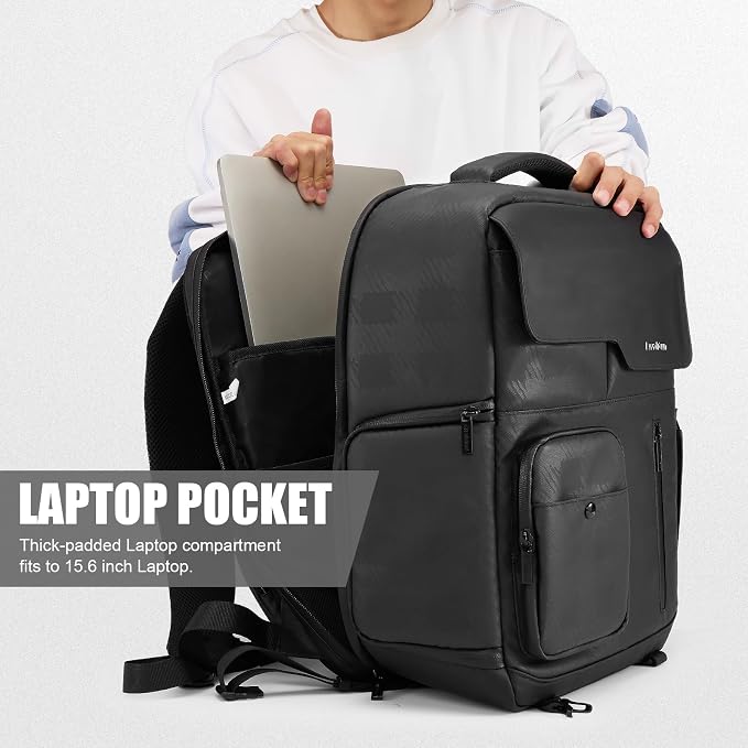 Cwatcun Camera Backpack Large PU Leather, DSLR Bag Case with Tripod Holder | DSLR/SLR/Mirrorless Canon/Nikon/Sony/Fuji Camera Bag for Photographers.Fits 2cameras + 6 lenses + 15.6" laptop + drone. - Image 6