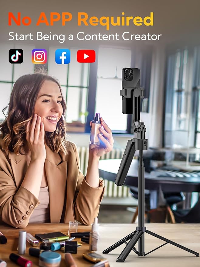 70" Auto Face Tracking Phone Tripod for iPhone w/Remote UTK-01 | For iPhone & Android, 360° Rotation, No App Needed, Remote Control, Gesture Control, Extendable Selfie Stick,1/4"Screw Mount - Image 3
