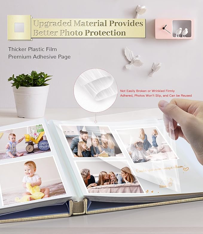 Artfeel Photo Album Self Adhesive Scrapbook Album for 3x5 4x6 5x7 8x10 Pictures,120 Pages Linen Cover with Display Window DIY Photo Book,Ideal Gifts for Family Travel Wedding Baby - Image 3