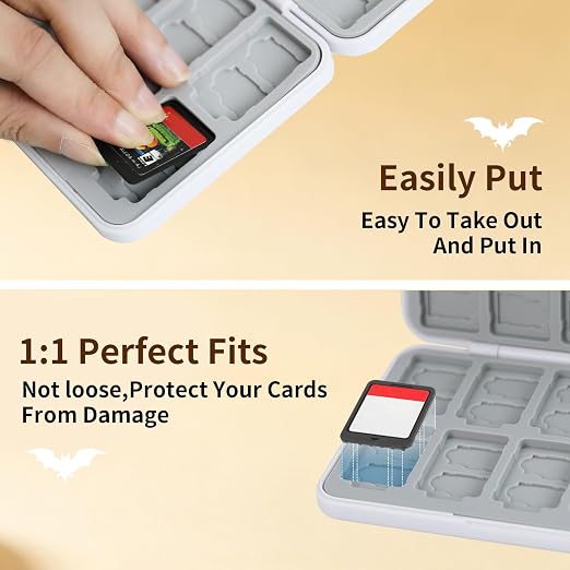 PERFECTSIGHT Switch Game Card Case for Nintendo Switch 2/ Lite / OLED, Switch 2 Game Holder Cartridge Case for Game Cards and 48 SD Cards, Cute Kawaii Portable Compact Storage Box, Bat - Image 3