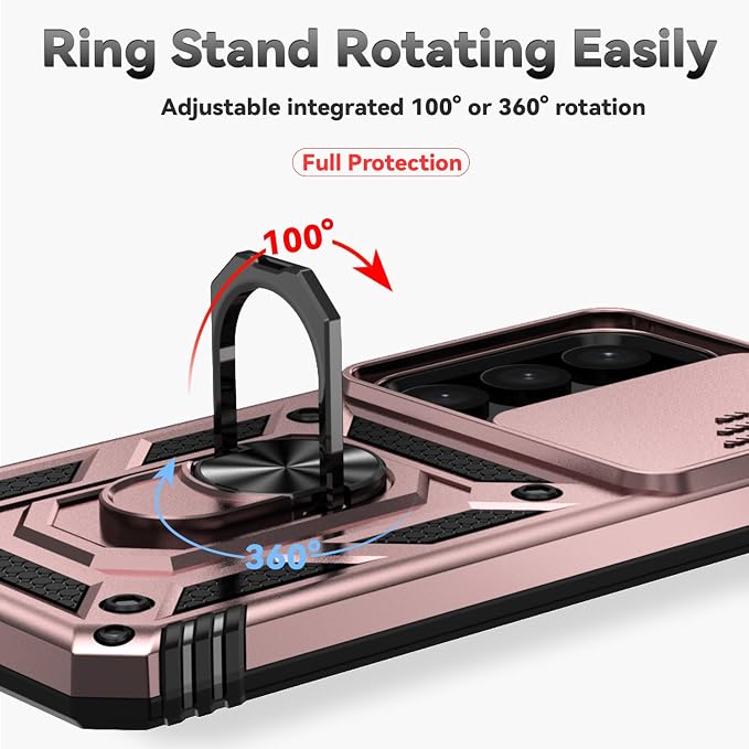 for Samsung Galaxy S24 Plus Case with Camera Lens Cover HD Screen Protector, Military-Grade Drop Tested Magnetic Ring Holder Kickstand Protective Phone Case for Samsung Galaxy S24 Plus (Rose Gold) - Image 6