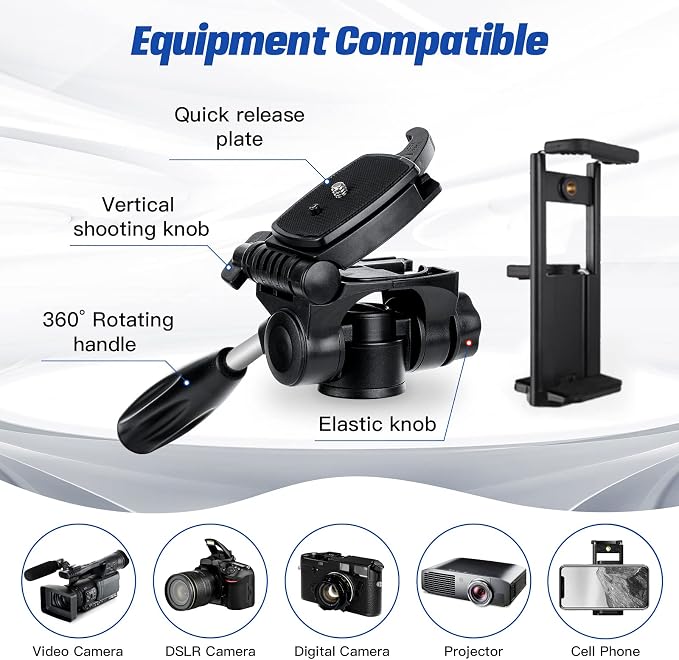 MACTREM 75in Aluminum Lightweight Travel Tripod for DSLR Camera Phone iPad | 3-Way Head 360° Rotation. With Phone iPad Mount, Bluetooth Remote. Stable Aluminum Stand for Video & Photography. - Image 5