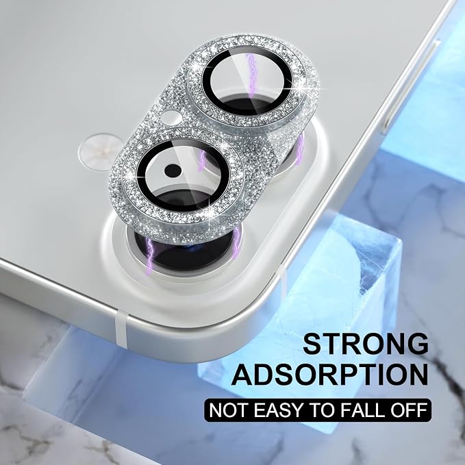 Choiche for iPhone 17 Camera Lens Protector, Glitter-Silver | Bling Metal Camera Cover with 9H Tempered Glass Lens Screen Protector Accessories, Strong Adsorption, Case-Friendly - Image 6