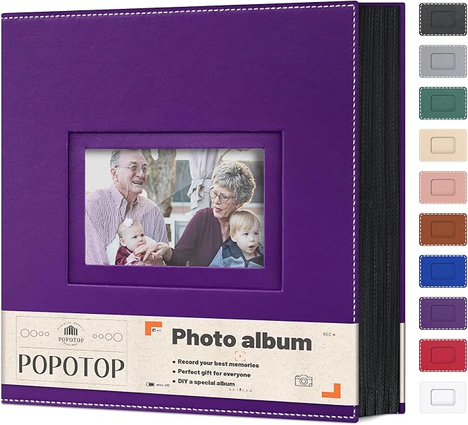 Popotop 4x6 Photo Album Holds 800 Pictures, Vegan Leather Hardcover | 800-Photos Capacity, Clear Slip-In Pockets, Extra-Large Collection Format, Front Photo Window, Gifts for Family Wedding Baby by Popotop
