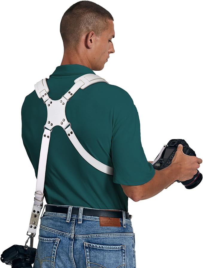 Padwa Lifestyle White Dual Camera Harness Strap for Two Cameras - Dual Shoulder Full Grain Leather Harness,Multi Double Camera Gear with Thick Padded,Double Camera Harness for Photographers - Image 4