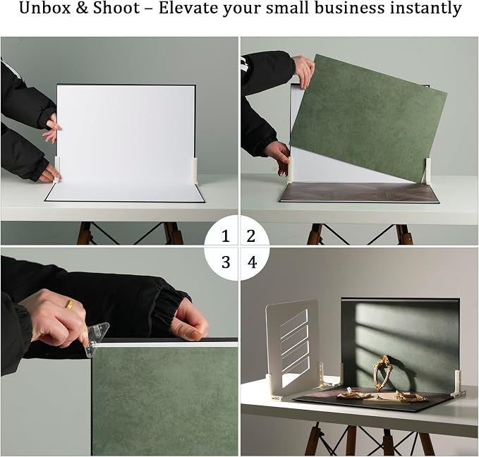 Product & Food Photography Backdrop Kit, 10 Sheets, 20 Patterns | 4 Shadow Boards, Double-Sided Waterproof Matte Paper, T-Stands, Clamps and Carry Bag for Jewelry, Cosmetics and Ugc Shoots - Image 5