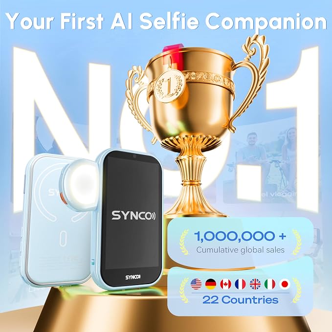 SYNCO Wireless AI Selfie Monitor Screen for iPhone 7-17 Series（Blue） | AI Gesture‑Controlled Phone, 3‑Mode Fill Light, Wireless & Wired Switch Freely, 4.02″Larger Display for TikTop, Youtube - Image 2