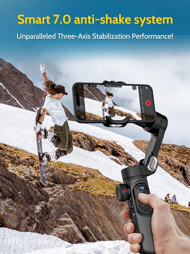AOCHUAN Gimbal Stabilizer for iPhone Gimbal with Wireless Charging Smartphone for iPhone 15 Pro Max/Android Foldable 3-Axis Handheld Phone Stabilizer for Video Recording Face Tracking-Smart X Pro - Image 2