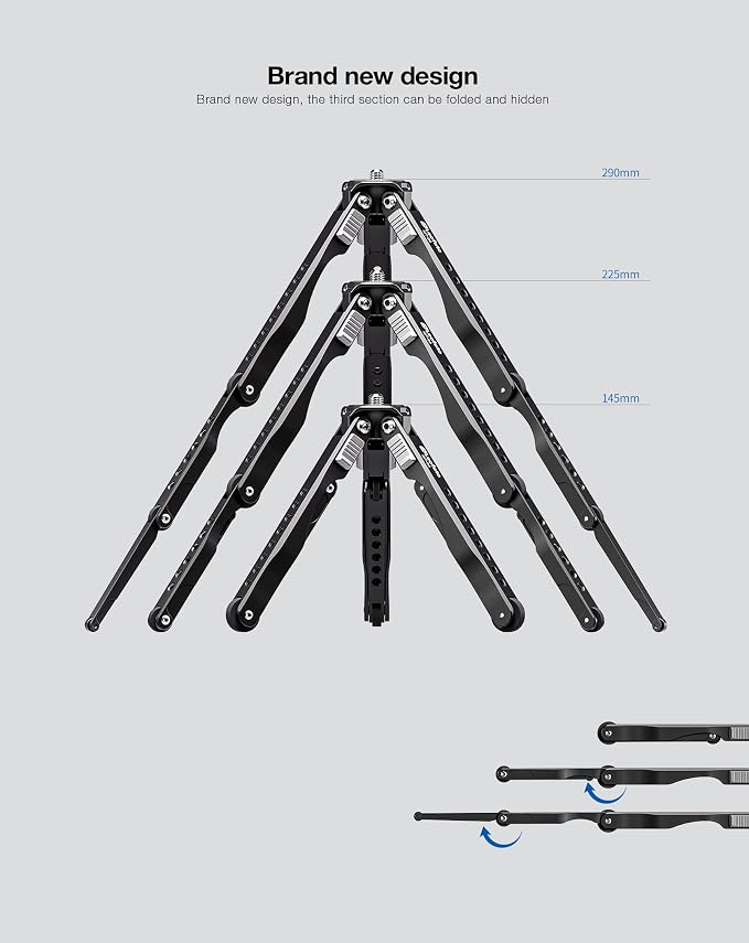 Leofoto MT-04 Tabletop Tripod, Aluminum Mini Tripod, 3 Leg Sections, Foldable Leg, Portable and Compact, 1/4" Accessories Thread, 3/8" Mounting Stud (MT-04) - Image 9
