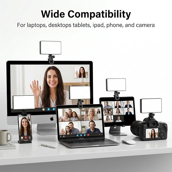 225 LED Portable Selfie Light, Video Conference Light, 4000mAh Rechargeable, App Control, Tripod, Metal Hot Shoe, Clip, CRI 97+, 24 Light Modes for Phone, Camera, Live Streaming, Makeup, Photography - Image 2