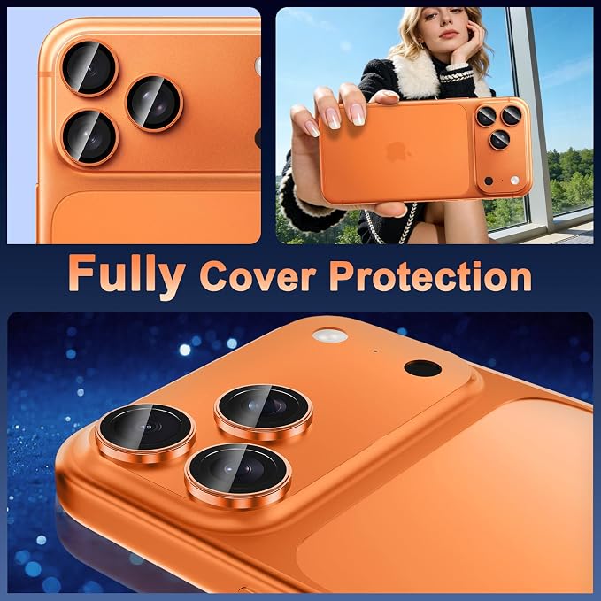 Meshine for iPhone 17 Pro/17 Pro Max Camera Lens Protector,Scratch Proof,Strong Adsorption,9H Hardness with Metal Ring Camera Cover,Ultra Thin Case Friendly, Accessories Lens Protector,Orange - Image 8