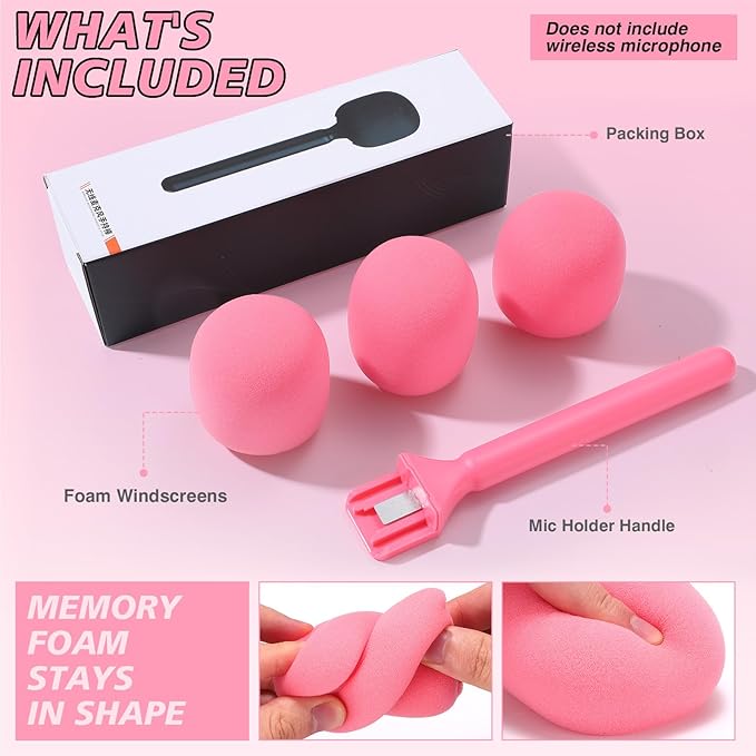 Facmogu Pink Mic Holder for DJI Wireless Mic, Handle for Rode Wireless Pro | 3PCS Foam Cover | Pink Microphone Accessories for Dji Mic Mini | Interview Handle for DJI/Rode/Hollyland Lark Lavalier - Image 4