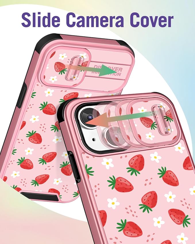Buleens for iPhone 13 Case 6.1 Inch - with Ring Stand & Camera Cover Aesthetic Cute Designed for Women Girls Girly Pretty Strawberry for Phone Case for iPhone 13 Compatible with Magsafe - Image 3
