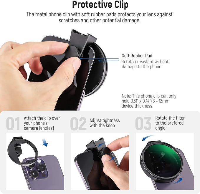 NEEWER 67mm CPL Filter for Phone, Circular Polarizing Camera Lens Filter with Cold Shoe Clip Compatible with iPhone 17 16 16e 15 Pro Max Plus 14 13 Android Samsung Galaxy S25 Ultra, FL-27 - Image 5