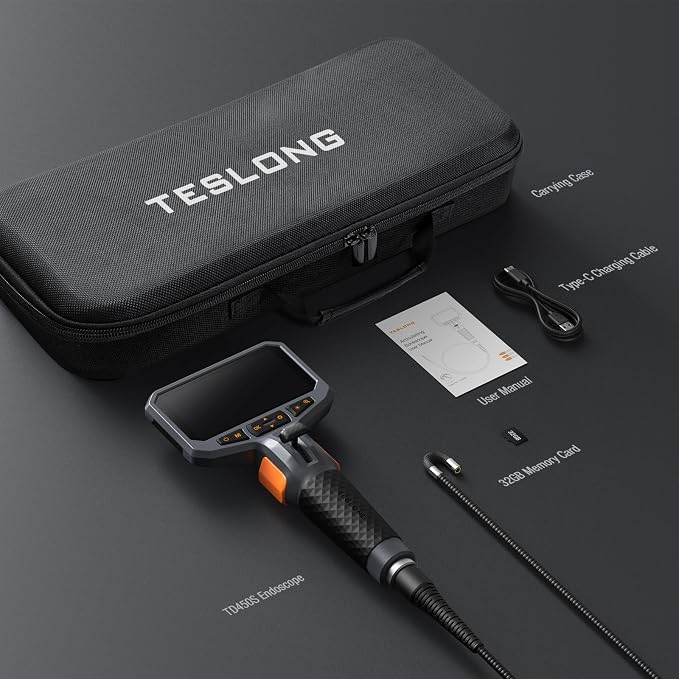 Teslong Articulating Borescope for Mechanic Automotive HVAC Wall Inspection | 2.0MP HD Endoscope, 8 LED Lights, Two-Way 210°, 4.5" IPS Screen, 32GB, IP67 Waterproof, Semi-Rigid Gooseneck, Carrying Case - Image 9