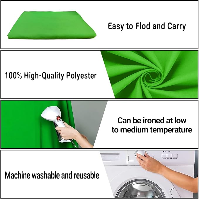 Green Screen Backdrop for Photoshoot, Fabric 5x7ft | Polyester Studio Photo Backgrounds, Non Reflective, Easy to Hang, for Portrait Photography, Live Streaming, Video Creation - Image 7