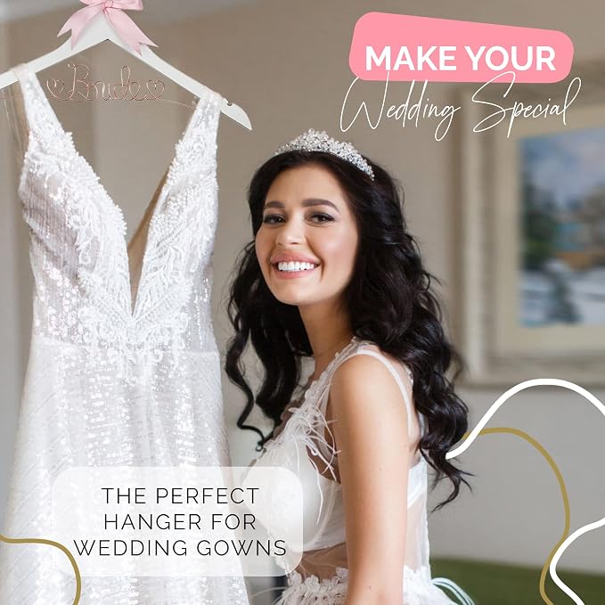 Bride Hanger for Wedding Dress, Wooden Gown Display with White Finish, Elegant Keepsake for Ceremony Photos, Bridal Shower Gift, Getting Ready Accessory for Special Day (White Wood Rose Gold Wire) - Image 3