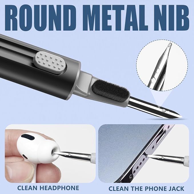 Inesore for AirPod Cleaning Kit, for Phone Earbuds Electronics (Black) | Metal Tip, High-Density Soft Brush, Flocked Sponge Tip, 3 in 1 Design, Compact & Lightweight, Easy Operation, Easy to Carry - Image 4