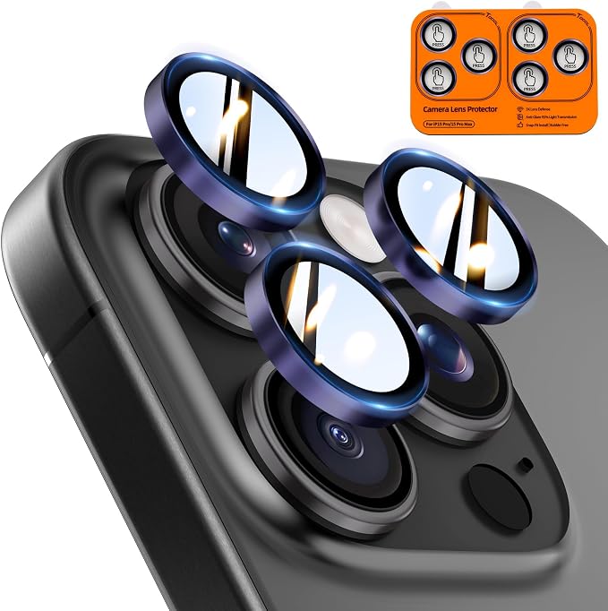TOCOL for iPhone 15 Pro Max Camera Lens Protector/iPhone 15 Pro Camera Lens Protector Tempered Glass HD Individual Scratch Resistant Cover Accessories Case Friendly 2 Pack（Purple） by TOCOL