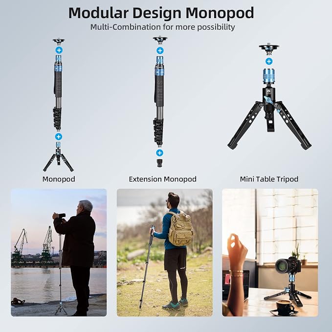 SIRUI P-325FL Carbon Fiber Monopod with Feet, 67" Professional Lightweight Travel Monopod for Camera, Max Load 22lbs, 360° Panorama, 5-Section, Quick Release Plate | 67' Professional Lightweight Travel for Camera, 360° Panorama, Max Load 22lbs, 5-Secti... - Image 6
