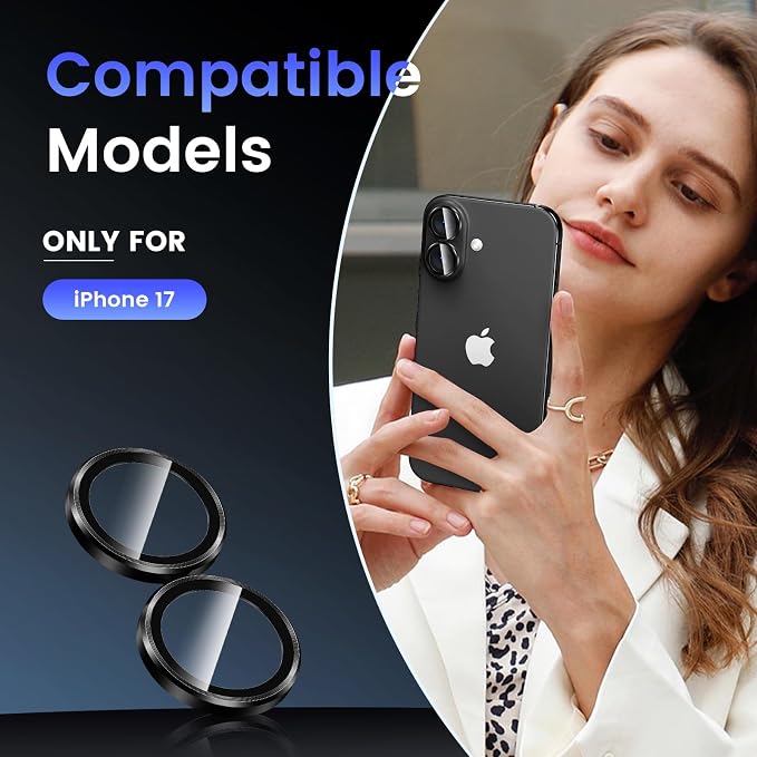 Tensea for iPhone 17 Camera Lens Protector, Camera Cover Screen Protector | Metal Individual Ring with 9H Tempered Glass for iPhone 17 6.3inch, HD Clear, Easy Installation, Full Protection - Image 2