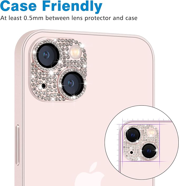 for iPhone 13 & iPhone 13 Mini Camera Lens Protector, Bling 3D Rhinestone Sparkle Diamond 9H Tempered Glass Camera Cover Anti Scratch Shockproof Lens Screen Full Protective Cover - Image 4