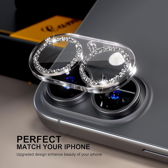 for 6 Pack iPhone 16 / iPhone 16 Plus Camera Lens Protectors, Glitter Black | [Drop Protection] [Case Friendly] [Easy Installation] 9H Tempered Glass Camera Screen Protector Cover Accessories - Image 5