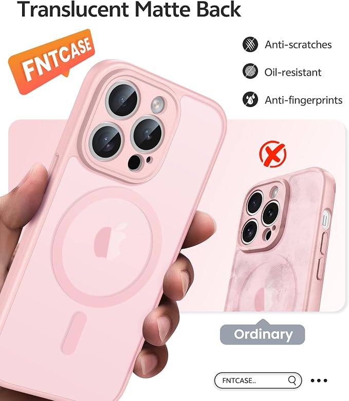 FNTCASE for iPhone 13 Pro Max Case, Fit for Magsafe, Full Camera Protection | Translucent Matte Magnetic Phone Back, 14FT Military Grade Drop Proof, Slim Shockproof Protective Cover, Light Pink - Image 6