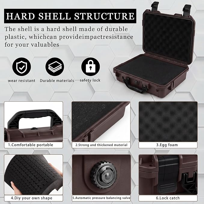 Relaxweex 1 Pcs Waterproof Hard Case with DIY Customizable Foam Insert Portable Protective Case with Knife for Camera Drones Equipments Tools Test Instruments(Brown,14.3 x 11.4 x 4.5 Inch) - Image 3