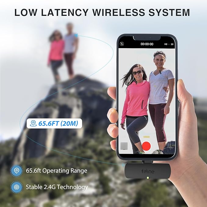 FIFINE M8 Wireless Lavalier System Dual Lapel Mic for Video Interview Vlog | 2 Microphones with Type C Receiver, Clear Sound for Android Phone Tablet Iphone15 Laptop YouTube - Image 4