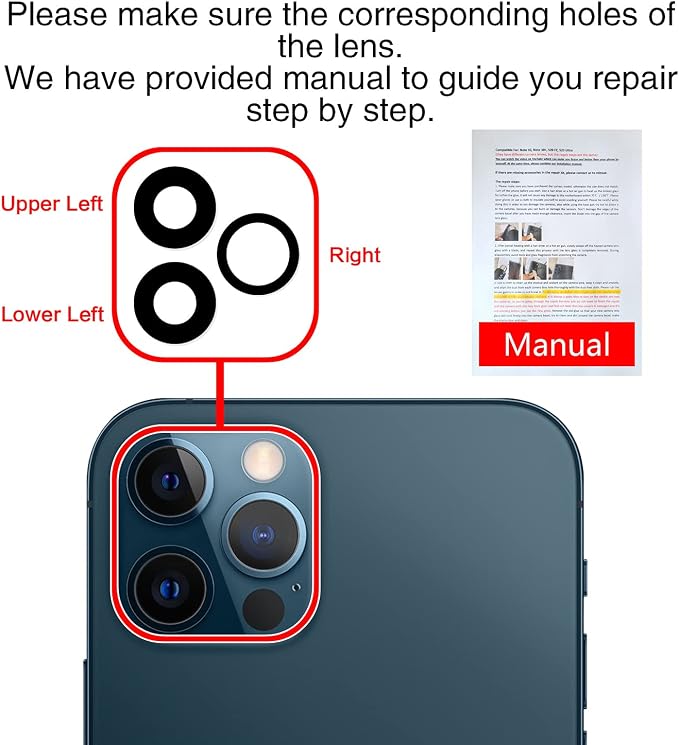 2PCS ASDAWN Back Rear Camera Lens Glass Replacement for iPhone 12 Pro 6.1 Inches with Pre-Installed Adhesive,Back Lens Glass with Installation Manual + Repair Tool Set - Image 6