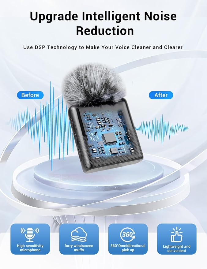 Mini Wireless Lavalier Microphone for iPhone, iPad, Android Phone, Noise Reduction Plug and Play Magnetic Clip on Lapel Mic for Video Recording Podcast Vlogging - Image 2