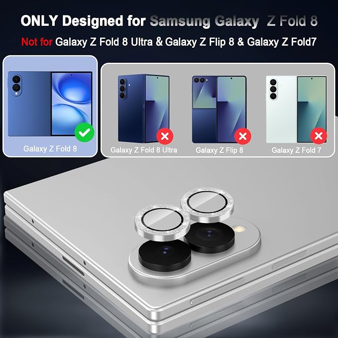 Meshine for Samsung Galaxy Z Fold 8 Camera Lens Protector,Scratch Proof,Strong Adsorption,9H Hardness with Metal Ring Camera Cover,Ultra Thin Case Friendly,Accessories Lens Protector,Glitter Sliver - Image 2