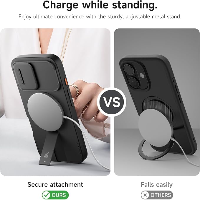 SURITCH for iPhone 16 Case with Magnetic Camera Slide Cover and Adjustable Kickstand, Compatible with MagSafe, Shockproof Bumper Case Slim Protective Cover 6.1 Inch, Black - Image 5
