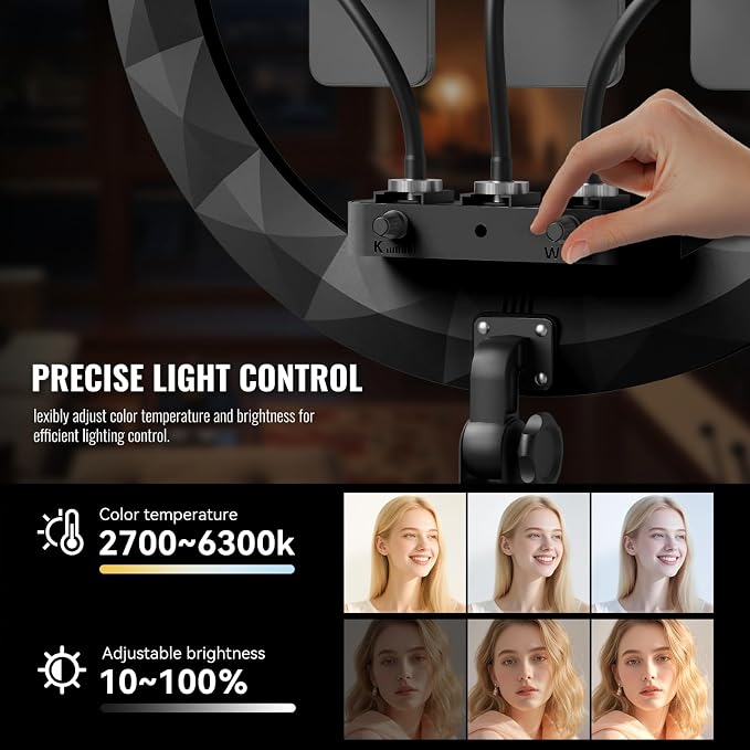 19" LED Ring Light with Stand, 78.7" Tripod, 3 Phone Holders | 45W Selfie Light, 2700K-6300K Adjustable Color, CRI 96+, Dimmable Brightness for Live Streaming, TikTok, YouTube, Makeup - Image 2